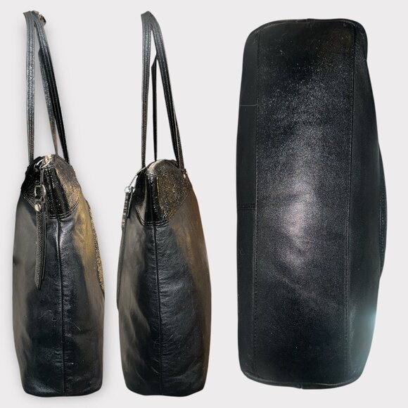 Coach Laura Tote F18335  Black Leather Pebbled Patent Signature  Shoulder Bag - Picture 5 of 8